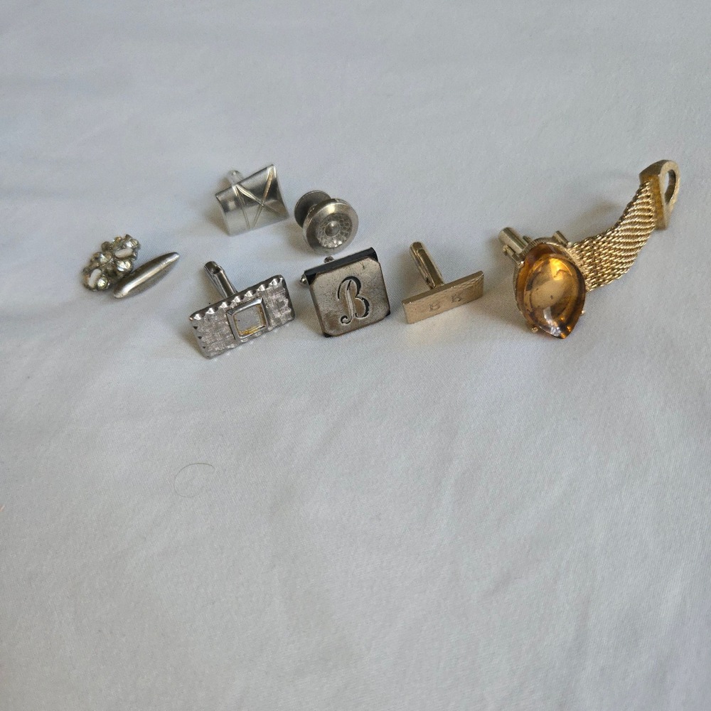 VTG Mixed Cufflinks Studs Lot of 7 Gold Silver Mismatched Singles Jewelry Bundle
